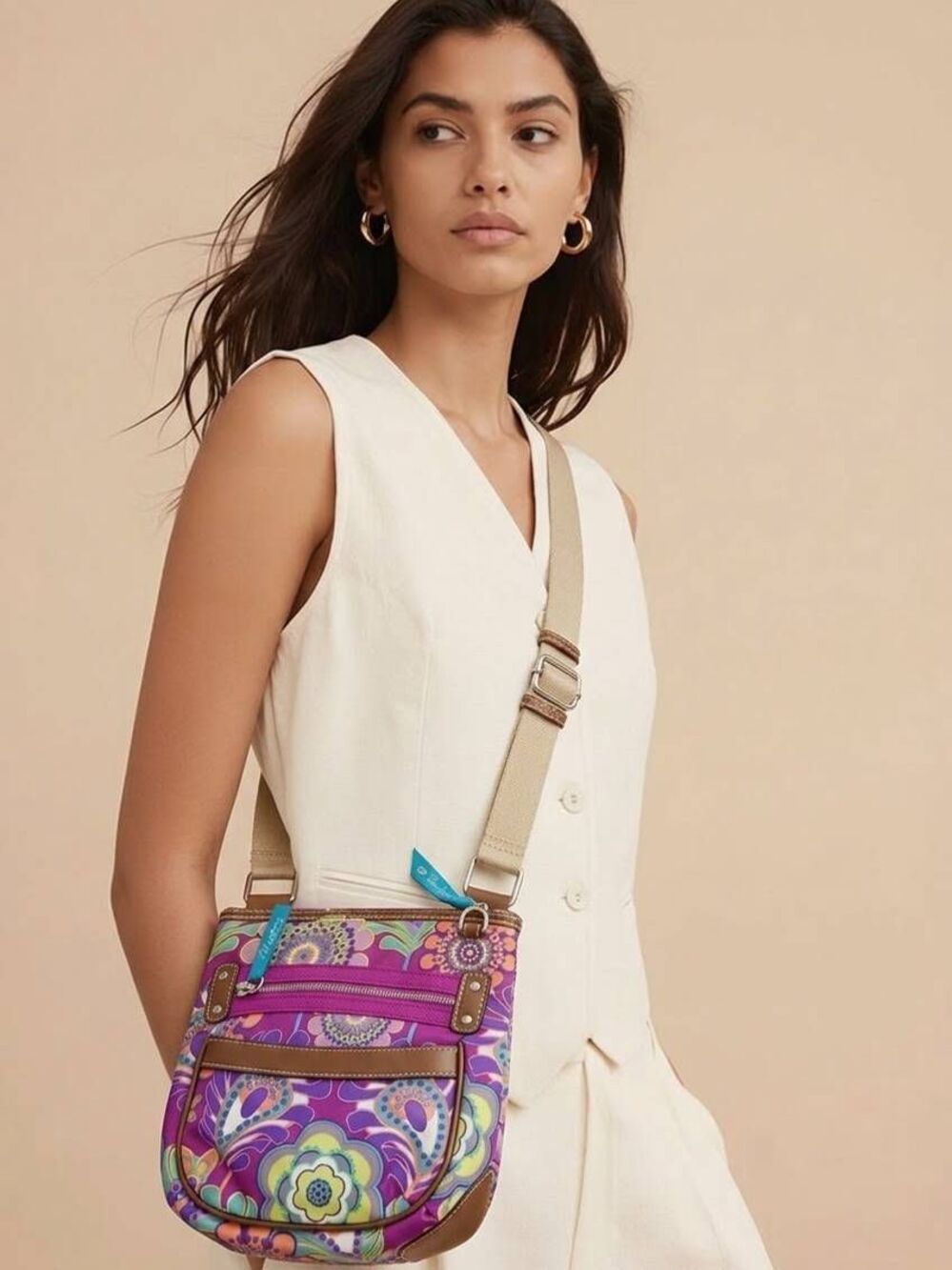 🍑Lily Bloom Floral Paisley Teal Interior Multi Pocket Crossbody Bag